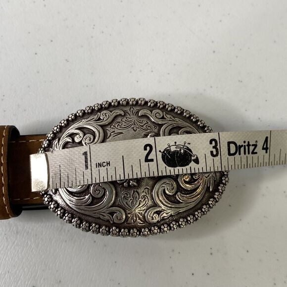 Nocona Western Full-Grain Leather Rodeo Belt with Silver Bull Rider Buckle - Picture 8 of 16